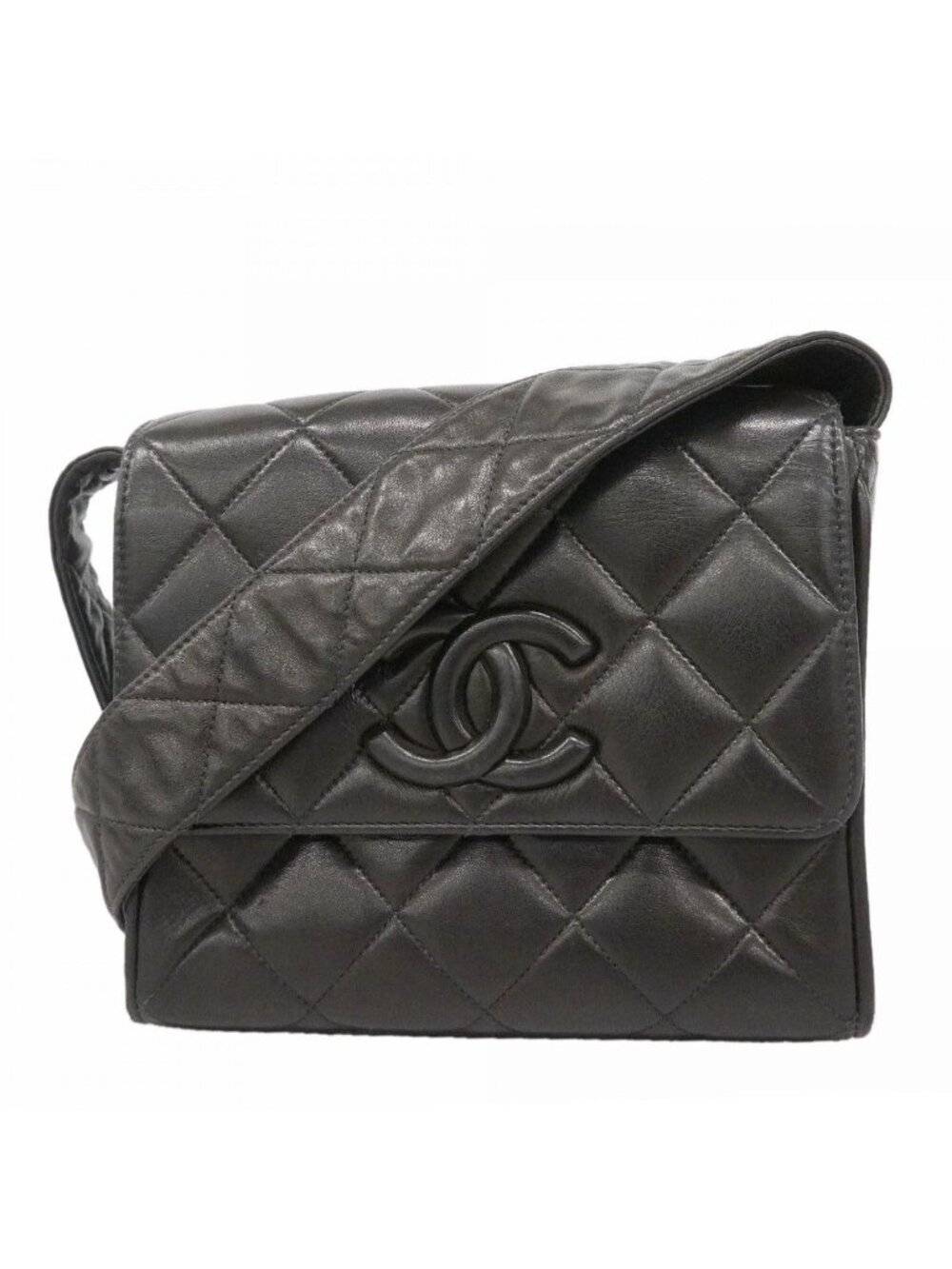 Chanel Shoulder Bag Quilted Lambskin Black Gold